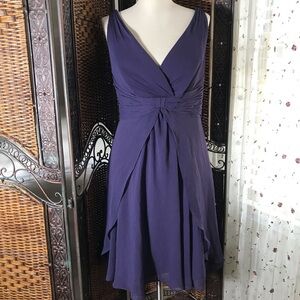 David's Bridal Deep Plum V-Neck Midi Dress
